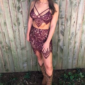 Express two piece maroon lace set
